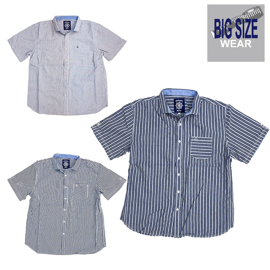 【セール】【OUTLET】KING SIZE キングサイズ BIG SIZE ビッグサイズ ストライプシアサッカーマリンシャツ 大きいサイズ ゆったり 2L 3L 4L 5L 6L アメカジ カジュアル