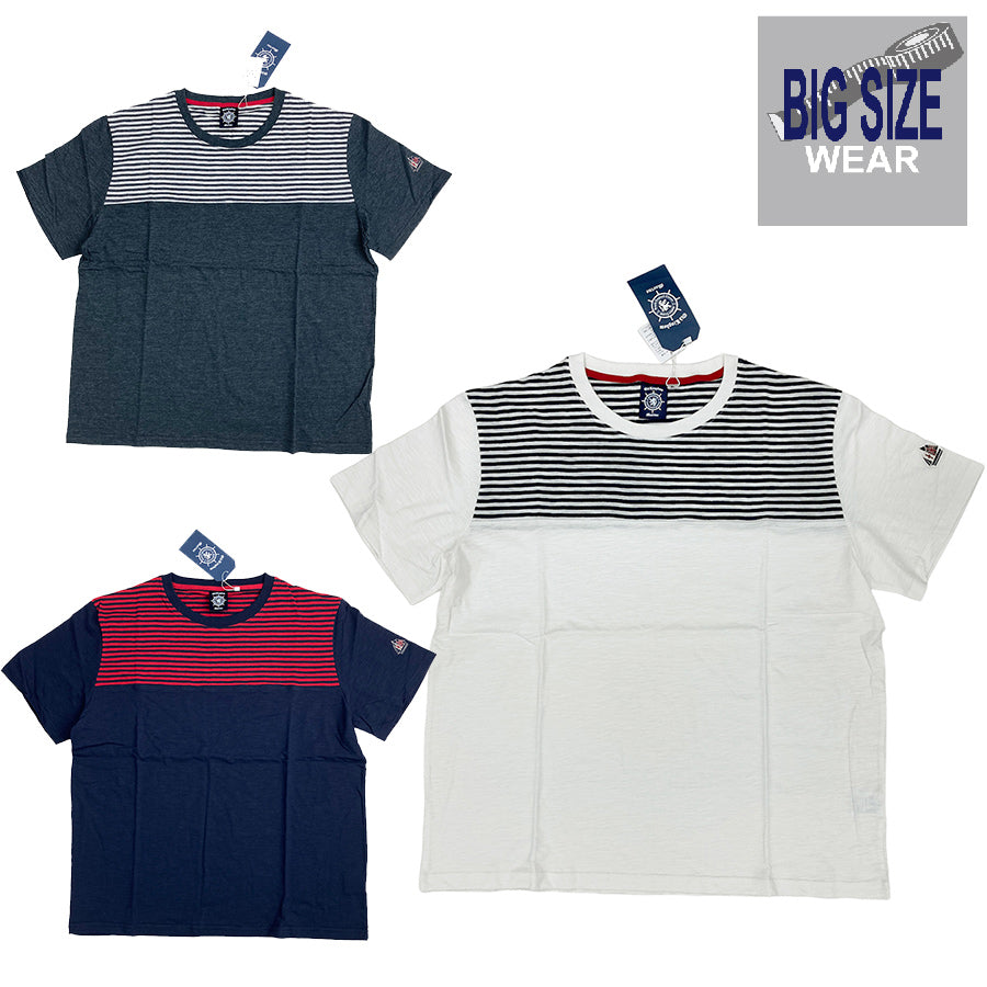 [Sale] [OUTLET] KING SIZE BIG SIZE Big size Slub T-shirt border switching T-shirt Large size Loose 2L 3L 4L 5L 6L American casual Casual