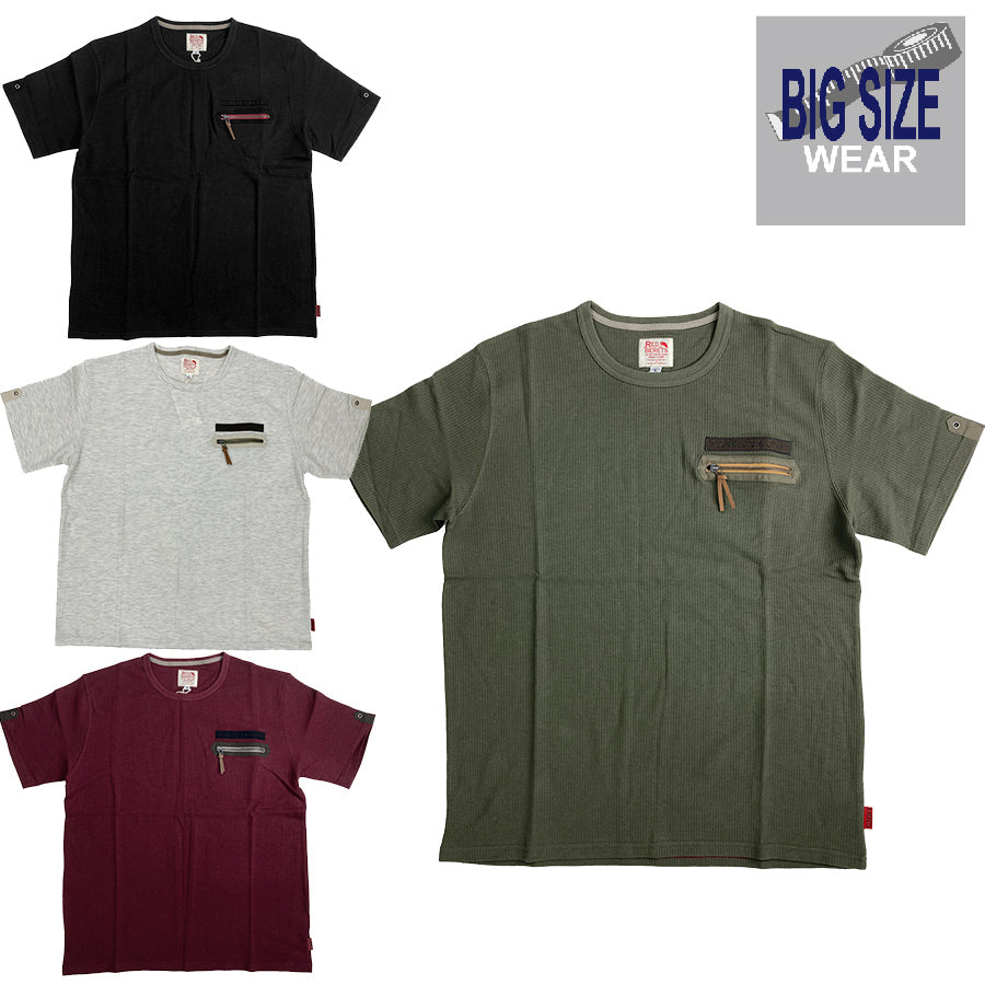 [Sale] [OUTLET] KING SIZE King Size BIG SIZE Big Size Waffle ZIP Pocket T-shirt Short Sleeve T-shirt Large Size Loose 3L 4L 5L 6L American Casual Casual Military